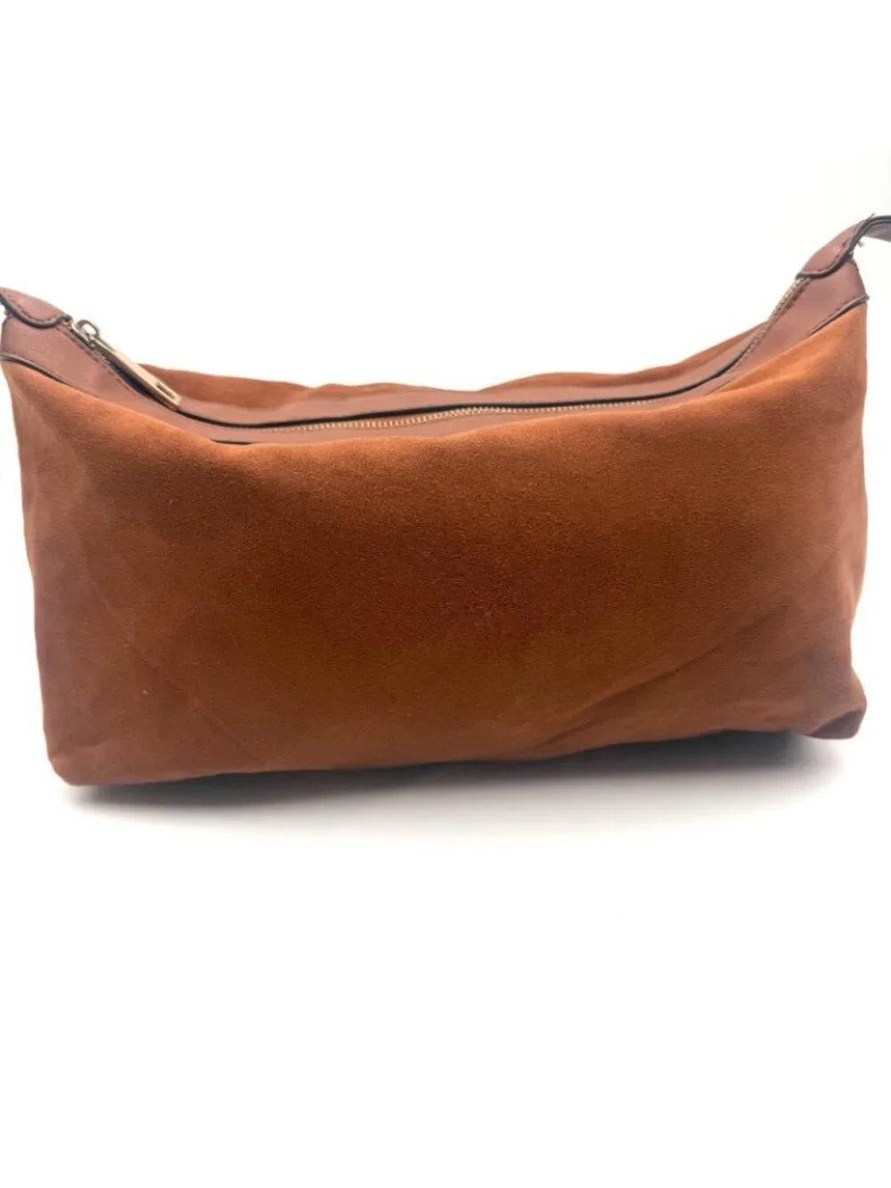 Sondra Roberts Squared Brown Slouch Hobo Shoulder Bag Faux Suede Zip Purse